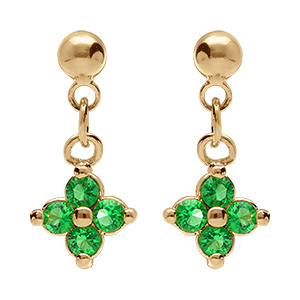 Boucles d'oreille  pendantes tige en plaqu� or fleur d'oxydes verts