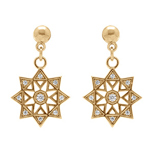 Boucles d'oreille pendantes  tige en plaqu� or forme �toile avec oxydes blancs sertis