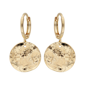 Boucles d\'oreille pendates en plaqué or anneau avec pastille froissée suspendue - Vue 1