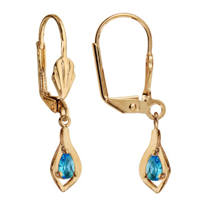 Boucles d\'oreille plaqué or dormeuse pendant bleu clair - Vue 1