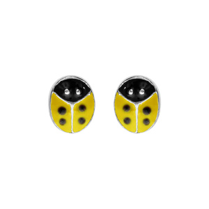 Boucles d\'oreille pour enfant en argent coccinelle jaune et point noir fermoir poussette - Vue 1