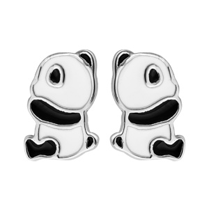 Boucles d\'oreille pour enfant en argent rhodi panda noir et blanc et fermoir poussette - Vue 1