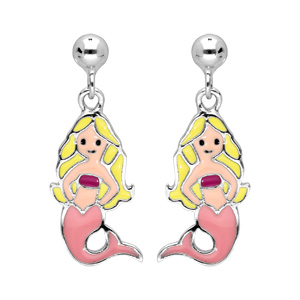 Boucles d\'oreille pour enfant en argent rhodié siène couleur pastel et fermoir poussette - Vue 1