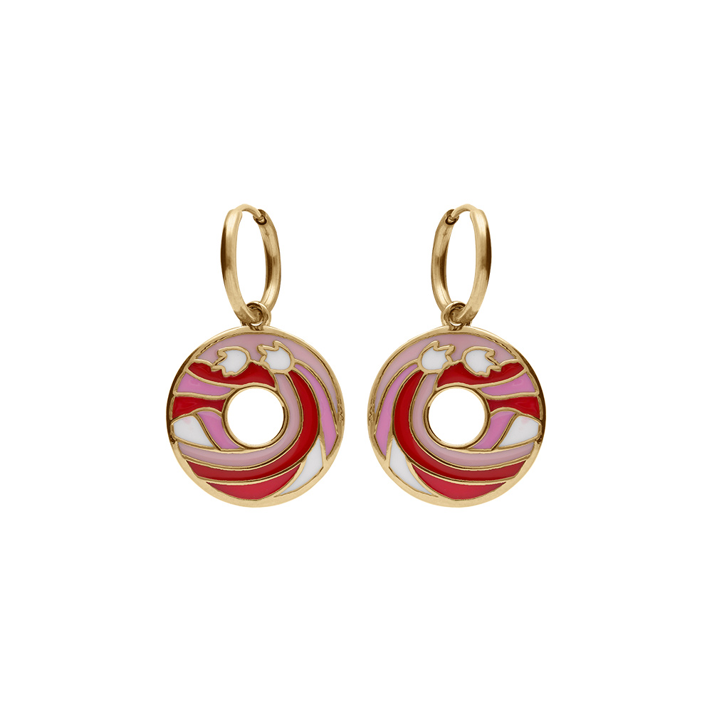 Boucles d\'oreille Stella Mia crochet en acier dor�  anneau suspendu r�sine rose - Vue 1