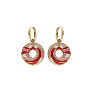 Boucles d\'oreille Stella Mia crochet en acier doré anneau suspendu résine rose - Vue 1