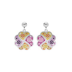 Boucles d\'oreille Stella Mia en acier avec motif trèfle multi couleur et Nacre et fermoir poussette - Vue 1