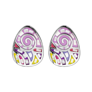 Boucles d\'oreille Stella Mia en acier avec nacre rose, violet et jaune et fermoir poussette - Vue 1