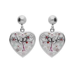 Boucles d\'oreille Stella Mia en acier coeur suspendu avec motif arbre de vie et nacre - Vue 1