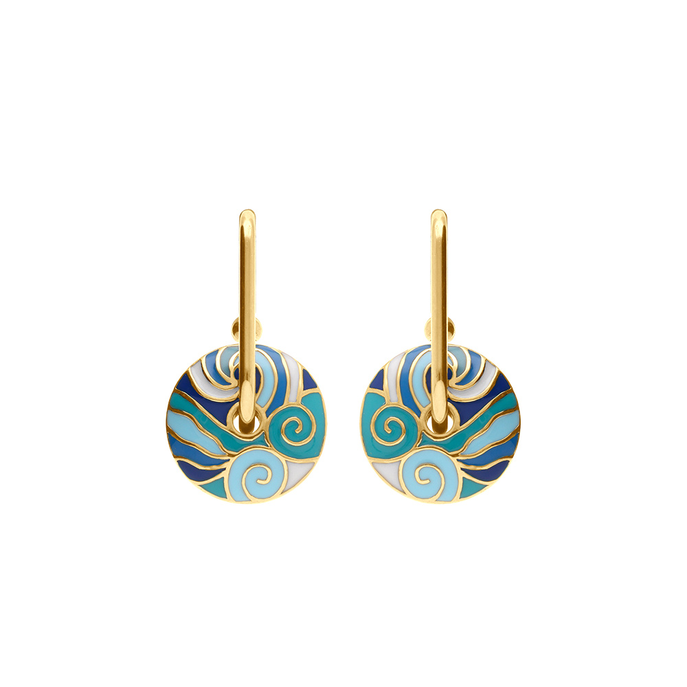 Boucles d\'oreille Stella Mia  en acier dor anneau rsine bleu - Vue 1