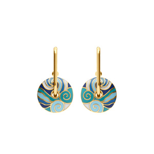 Boucles d\'oreille Stella Mia en acier doré anneau résine bleu - Vue 1