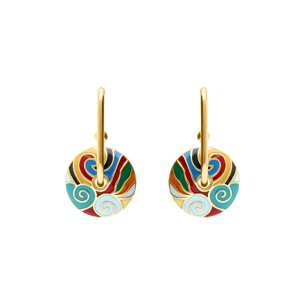Boucles d\'oreille Stella Mia en acier dor� anneau r�sine multi couleur - Vue 1
