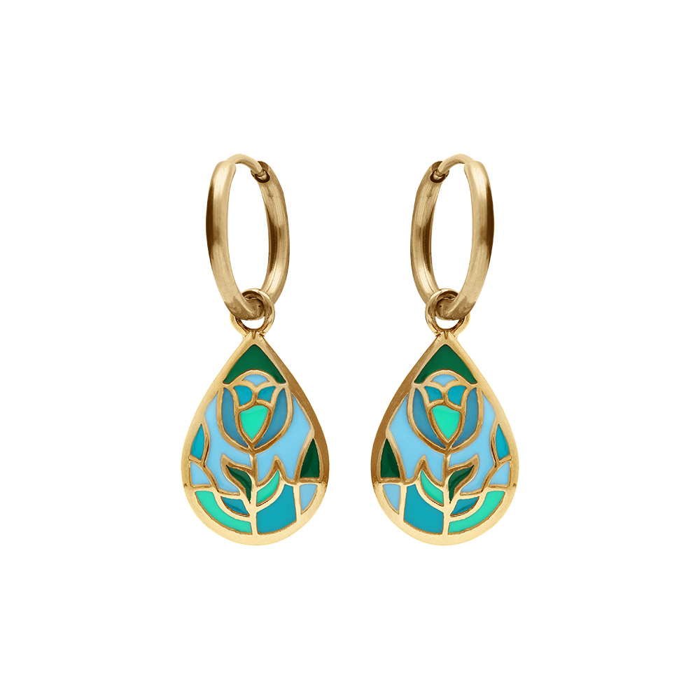 Boucles d\'oreille  Stella Mia en acier dor jaune forme goutte rsine bleu vert - Vue 1