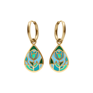 Boucles d\'oreille Stella Mia en acier doré jaune forme goutte résine bleu vert - Vue 1