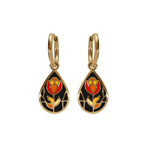 Boucles d\'oreille Stella Mia en acier doré jaune forme goutte résine noire et rouge - Vue 1