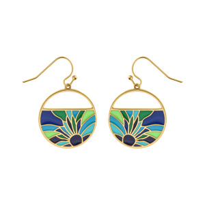 Boucles d\'oreille Stella Mia en acier doré jaune motif résine bleu et verte - Vue 1