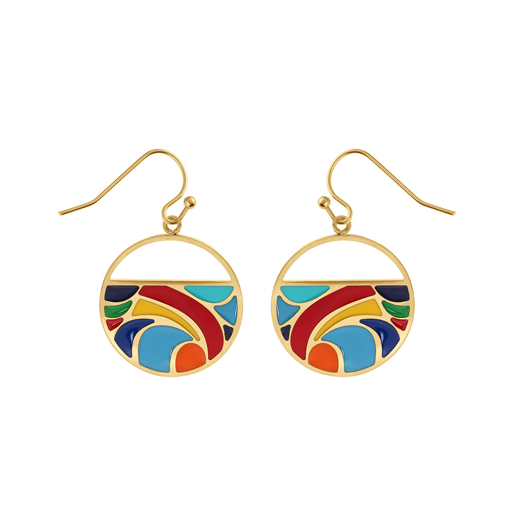 Boucles d\'oreille Stella Mia en acier dor� jaune motif r�sine multicouleur - Vue 1