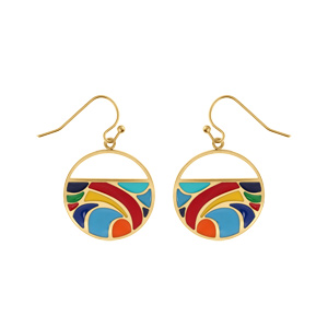 Boucles d\'oreille Stella Mia en acier doré jaune motif résine multicouleur - Vue 1