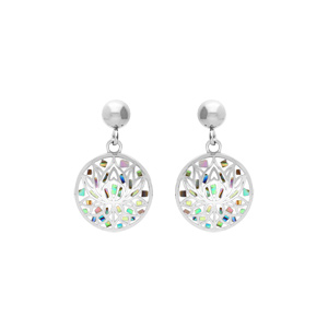 Boucles d\'oreille Stella Mia en acier doré jaune ronde motif résine et nacre multicouleur - Vue 1