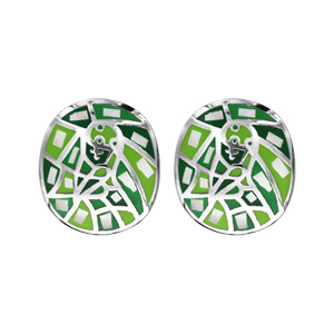 Boucles d\'oreille Stella Mia en acier et nacre carr motifs gomtriques vert - Vue 1