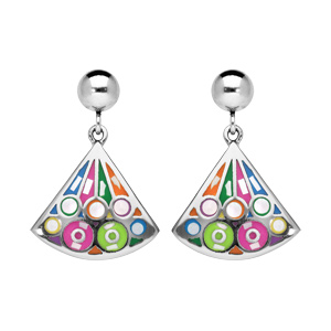 Boucles d\'oreille Stella Mia en acier et nacre éventail suspendu avec motif vert, rose et orange et fermoir poussette - Vue 1