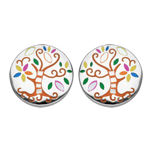 Boucles d\'oreille Stella Mia rond arbre de vie multi couleur et nacre et fermoir poussette - Vue 1