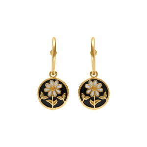 Boucles d\'oreille Stella Mia ronde en acier doré jaune ronde résine noire fleur - Vue 1