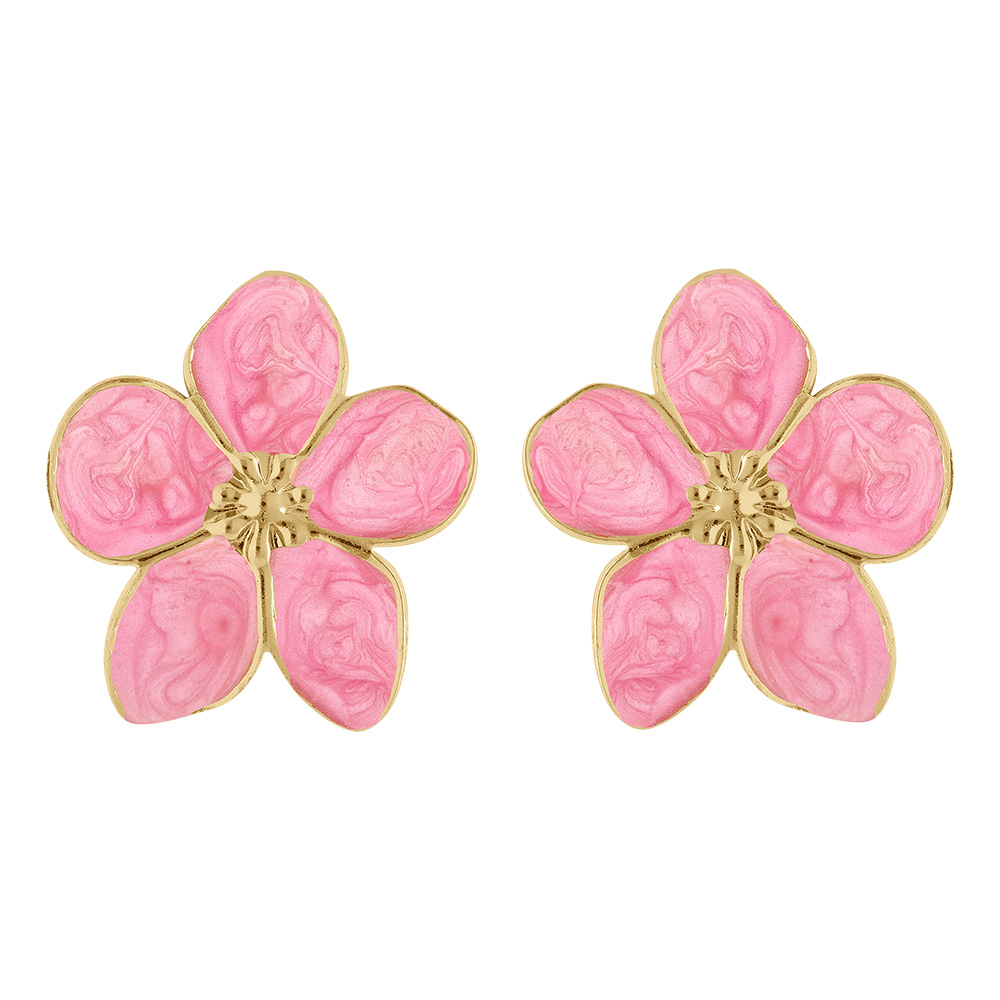 Boucles d\'oreille Stella Mia tige acier dor� nacr� rose fleur 30mm - Vue 1