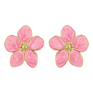 Boucles d'oreille Stella Mia tige acier dor� nacr� rose fleur 30mm