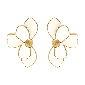 Boucles d'oreille Stella Mia tige en acier dor�  demi fleur r�sine blanche