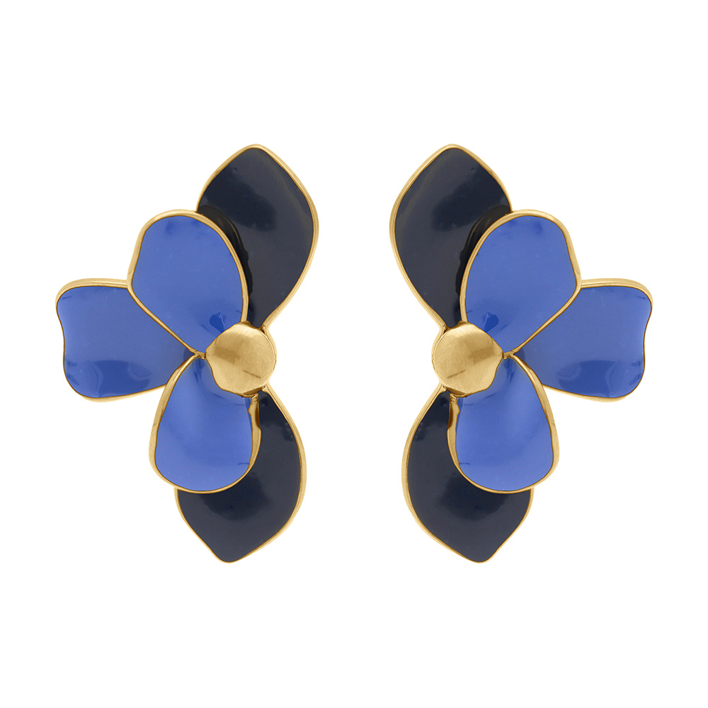 Boucles d\'oreille Stella Mia tige en acier dor� demi fleur r�sine bleu - Vue 1