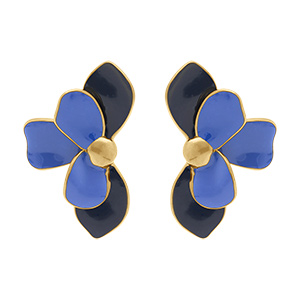 Boucles d'oreille Stella Mia tige en acier dor� demi fleur r�sine bleu