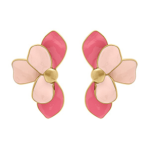 Boucles d'oreille Stella Mia tige en acier dor� demi fleur r�sine rose