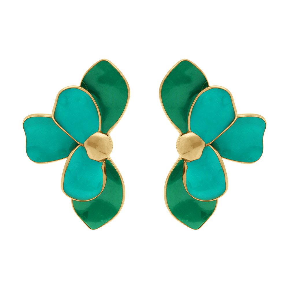 Boucles d\'oreille Stella Mia tige en acier dor�  demi fleur r�sine vert - Vue 1