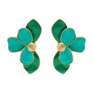 Boucles d'oreille Stella Mia tige en acier dor�  demi fleur r�sine vert