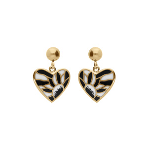 Boucles d\'oreille Stella Mia tige en acier doré forme coeur résine blanche et noire - Vue 1