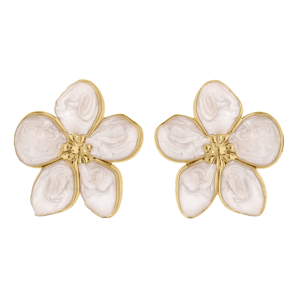 Boucles d\'oreille Stella Mia tige en acier  dor� nacr� blanc fleur  30mm - Vue 1
