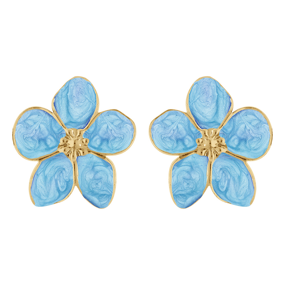 Boucles d\'oreille Stella Mia tige en acier dor�  nacr� bleu ciel fleur 30mm - Vue 1