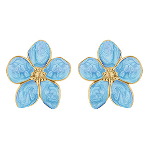 Boucles d'oreille Stella Mia tige en acier dor�  nacr� bleu ciel fleur 30mm