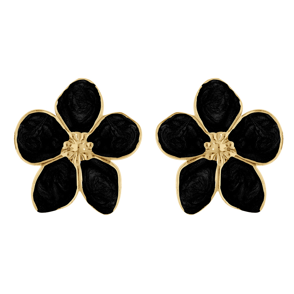 Boucles d\'oreille Stella Mia tige en acier dor� nacr� noir fleur 30mm - Vue 1