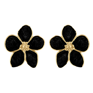 Boucles d'oreille Stella Mia tige en acier dor� nacr� noir fleur 30mm