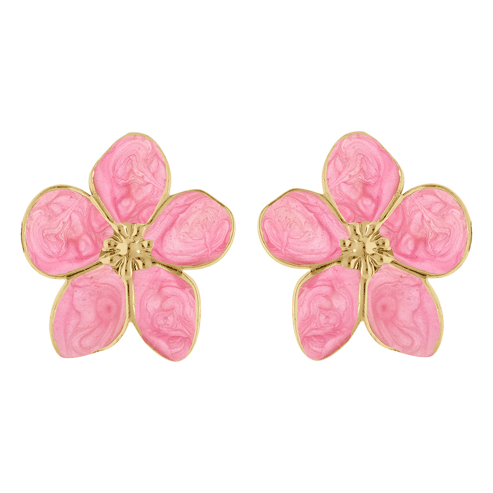 Boucles d\'oreille Stella Mia tige en acier dor� nacr� rose fleur 30mm - Vue 1