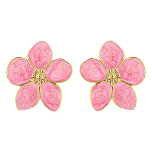 Boucles d'oreille Stella Mia tige en acier dor� nacr� rose fleur 30mm