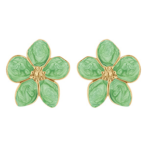 Boucles d'oreille Stella Mia tige en acier dor� nacr� vert fleur 30mm