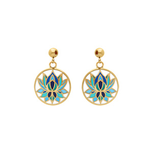 Boucles d\'oreille Stella Mia tige en acier doré résine fond blanc et fleur de lotus - Vue 1