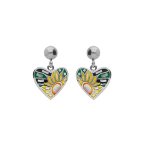 Boucles d\'oreille Stella Mia tige en acier forme coeur nacre et résine multi couleur - Vue 1