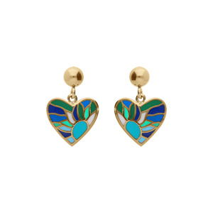 Boucles d\'oreille Stella Mia tige enacier doré forme coeur résine bleu vert - Vue 1