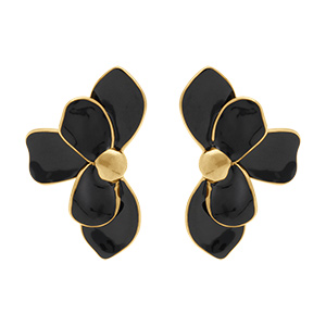 Boucles d'oreille Stella Miatige en acier dor�  demi fleur r�sine noir