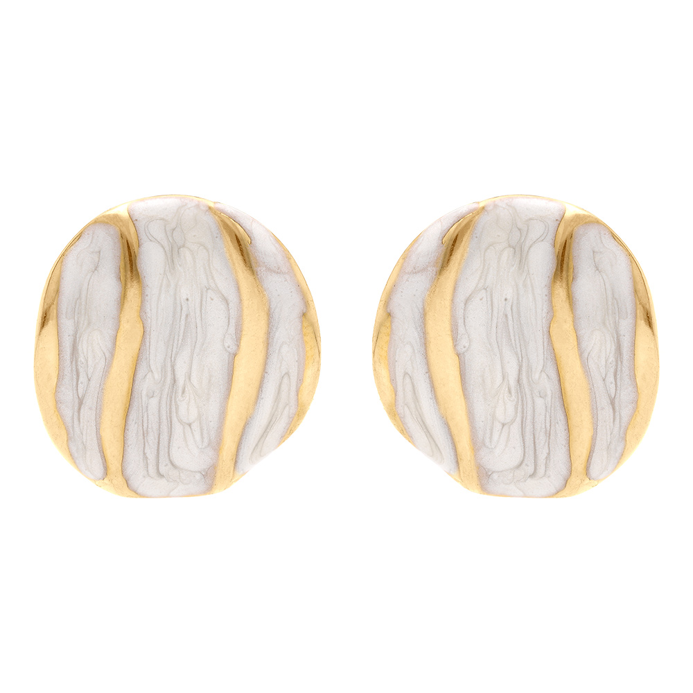 Boucles d\'oreille tige acier en dore ronde 20mm r�sine blanche - Vue 1