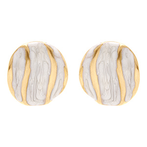 Boucles d'oreille tige acier en dore ronde 20mm r�sine blanche