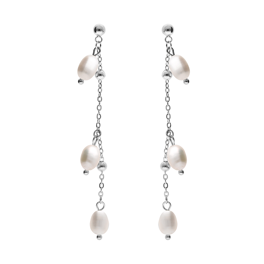 Boucles d\'oreille tige acier et perles de culture d\'eau douce - Vue 1